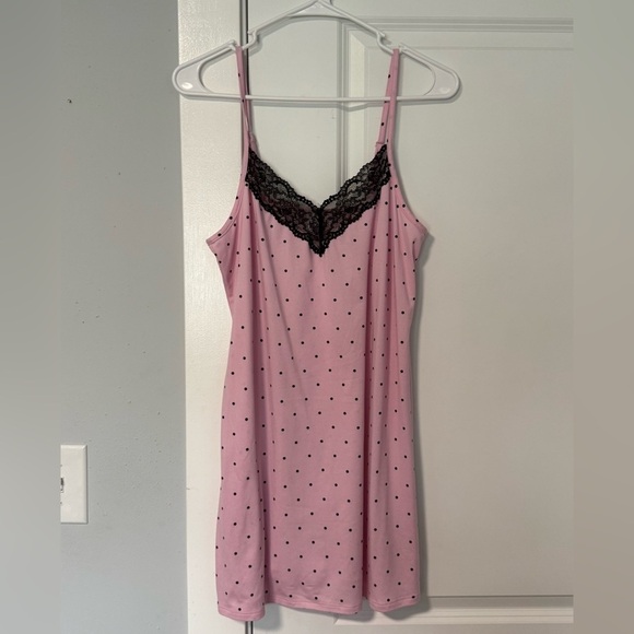 Joyspun Women’s Lace Trim Knit Chemise Color Pink & Black Polkadot Sail size S - Picture 3 of 7